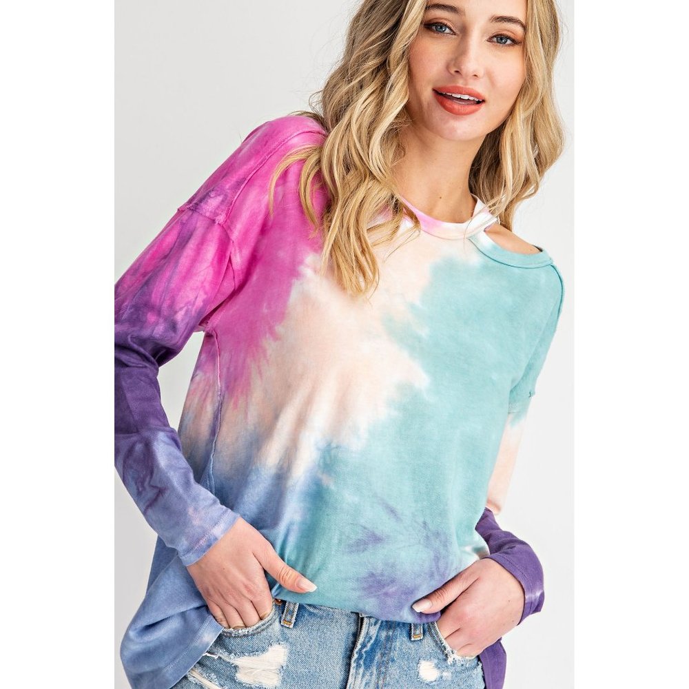 143 Story Shoulder Cut Out Tie Dye Top - Picture 3 of 5